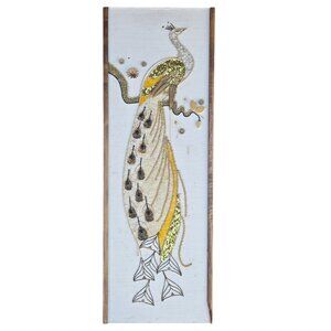 Vintage Peacock Gravel Art MCM Bead Wall Decor 36x12 Retro Regency AS IS